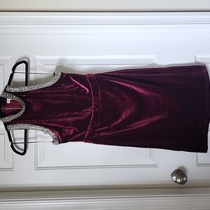 Large burgundy velvet The Sang dress with rhinestone and beading